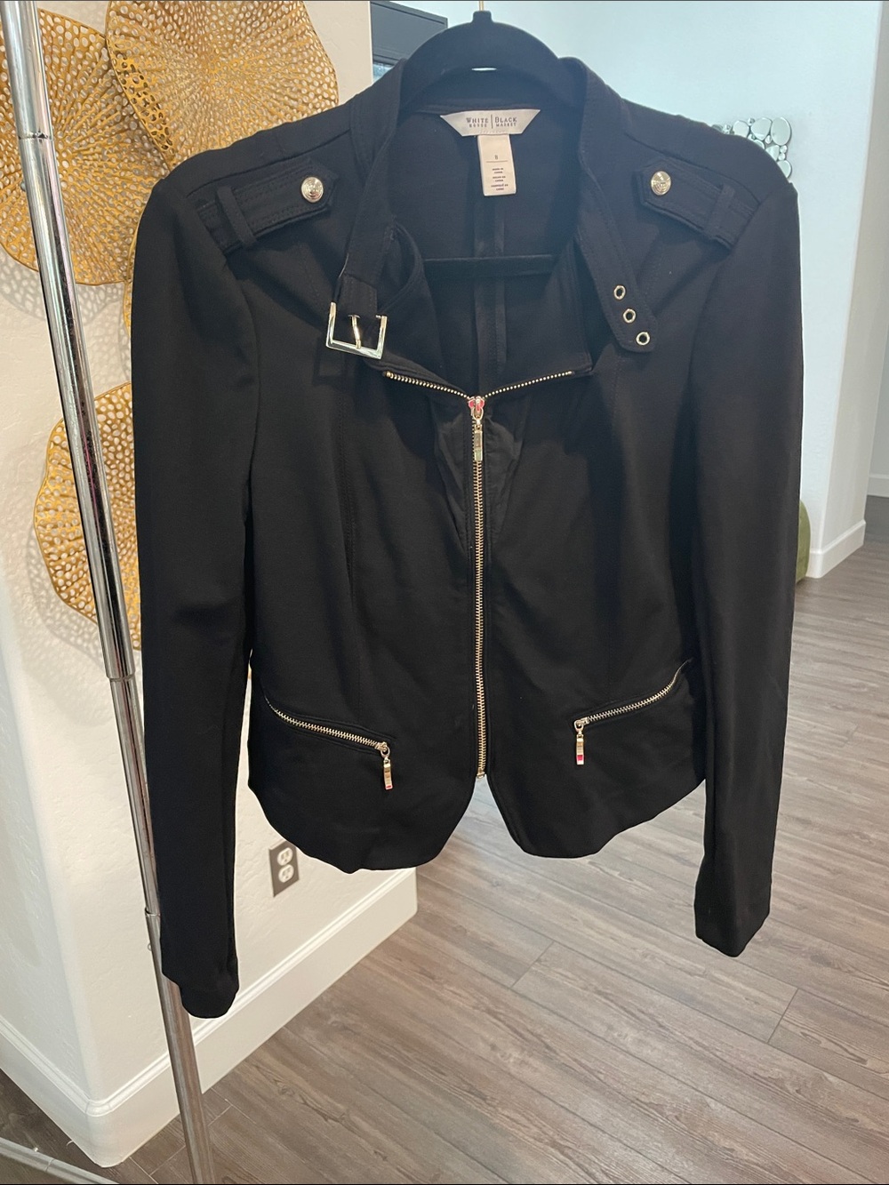 White House Black Market Black Zip-Biker Blazer with gold  Hardware